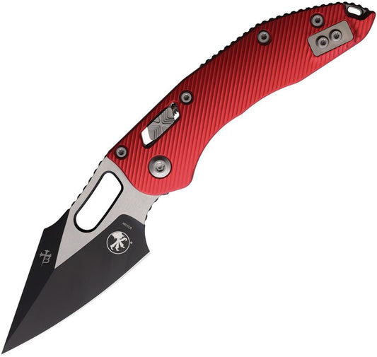 Microtech Stitch Ram-Lok Knife – 3.75” M390MK Blade, Two-Tone Finish, Red Fluted Aluminum Handle – Made in USA (169RL-1FLRD)