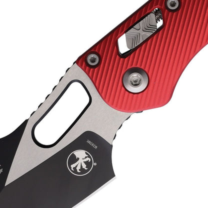 Microtech Stitch Ram-Lok Knife – 3.75” M390MK Blade, Two-Tone Finish, Red Fluted Aluminum Handle – Made in USA (169RL-1FLRD)