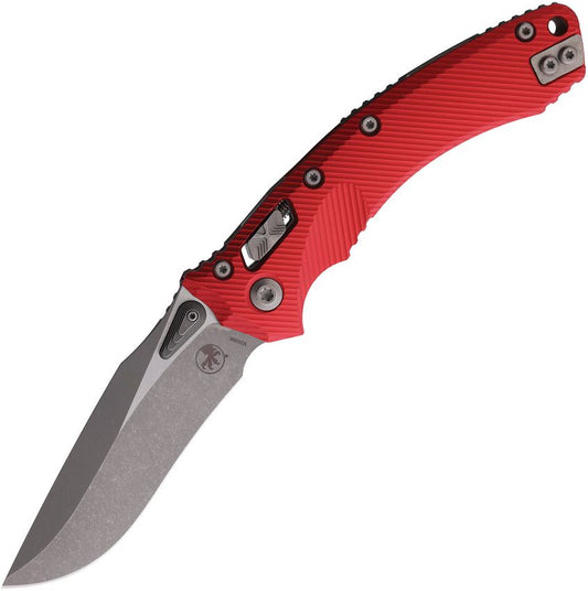 Microtech Amphibian S/E Ram-Lok Knife – Red Fluted Aluminum Handle, 4″ Apocalyptic Bohler M390MK Blade (MCT18645)