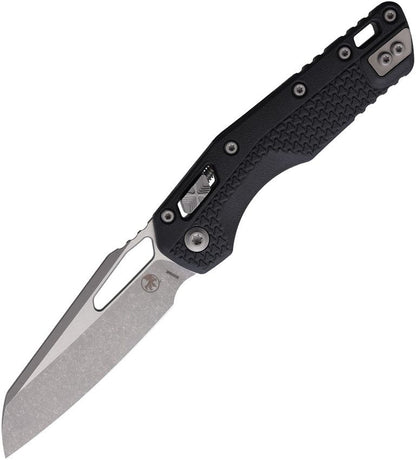 Microtech MSI Ram-Lok Knife – 3.75” Sheepsfoot Blade, Apocalyptic Finish, Black Tri-Grip Polymer, Manual – Made in USA (210T-10APPMBK)