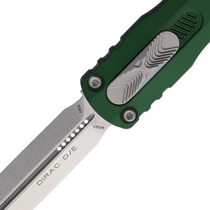 Microtech Dirac Auto OTF Knife – 3.0” Double Edge Blade, Stonewash Finish, Emerald Green Handle – Made in USA (225-10EG)