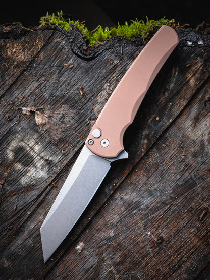 Pro-Tech Malibu Button Lock Knife, FDE Aluminum Handle, Stonewash MagnaCut Reverse Tanto Blade, 3.3″, Made in USA (5401-FDE)