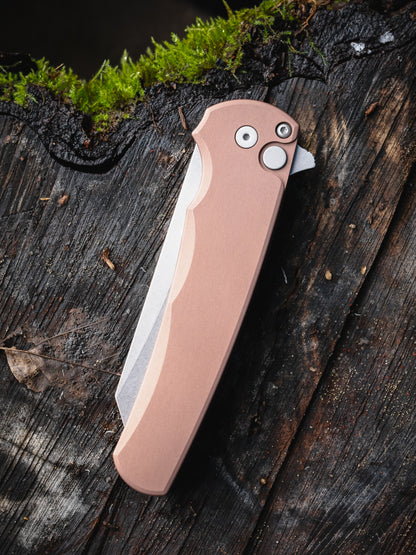 Pro-Tech Malibu Button Lock Knife, FDE Aluminum Handle, Stonewash MagnaCut Reverse Tanto Blade, 3.3″, Made in USA (5401-FDE)