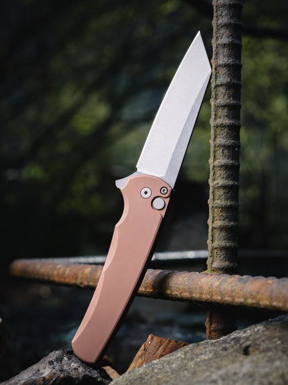 Pro-Tech Malibu Button Lock Knife, FDE Aluminum Handle, Stonewash MagnaCut Reverse Tanto Blade, 3.3″, Made in USA (5401-FDE)
