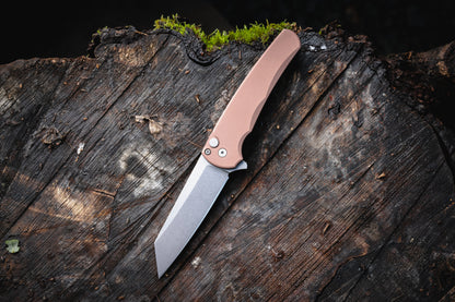 Pro-Tech Malibu Button Lock Knife, FDE Aluminum Handle, Stonewash MagnaCut Reverse Tanto Blade, 3.3″, Made in USA (5401-FDE)