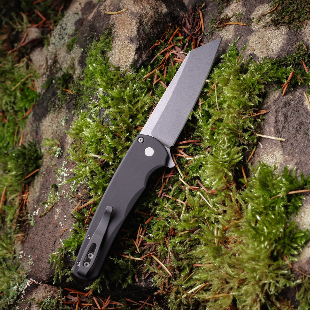 Pro-Tech Malibu Black 3.3 inch Magnacut Reverse Tanto Knife, Stonewash Blade, Blasted Hardware – Made in USA (5401)