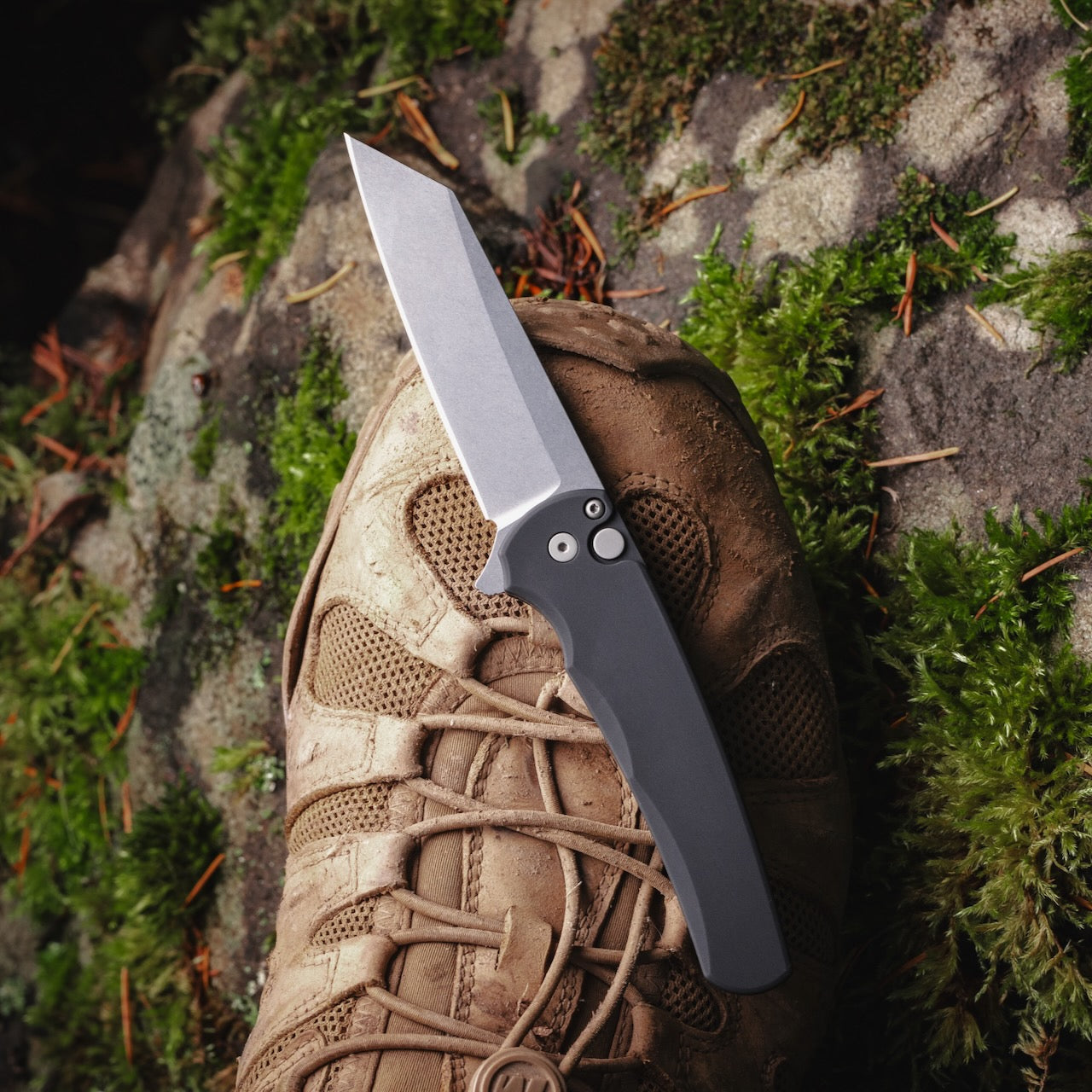 Pro-Tech Malibu Black 3.3 inch Magnacut Reverse Tanto Knife, Stonewash Blade, Blasted Hardware – Made in USA (5401)