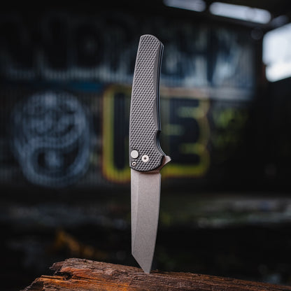 Pro-Tech Malibu 5405 Knife, Textured Black Handle, Stonewash Magnacut Reverse Tanto, Black Clip – Made in USA
