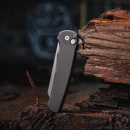 Pro-Tech Malibu 5405 Knife, Textured Black Handle, Stonewash Magnacut Reverse Tanto, Black Clip – Made in USA