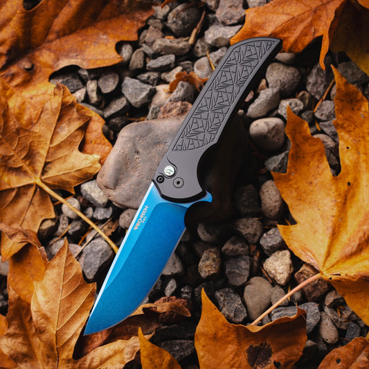 Pro-Tech Nexus Mordax Sapphire Blue, 3.5 inch MagnaCut Blade, Abalone Button, Made in USA (MX106-SB)