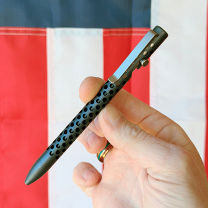 The Back Door: Skeletonized Titanium Bolt Action Pen – Dark Stonewashed Display Finish – One-Off Blade Show Piece – Made in USA