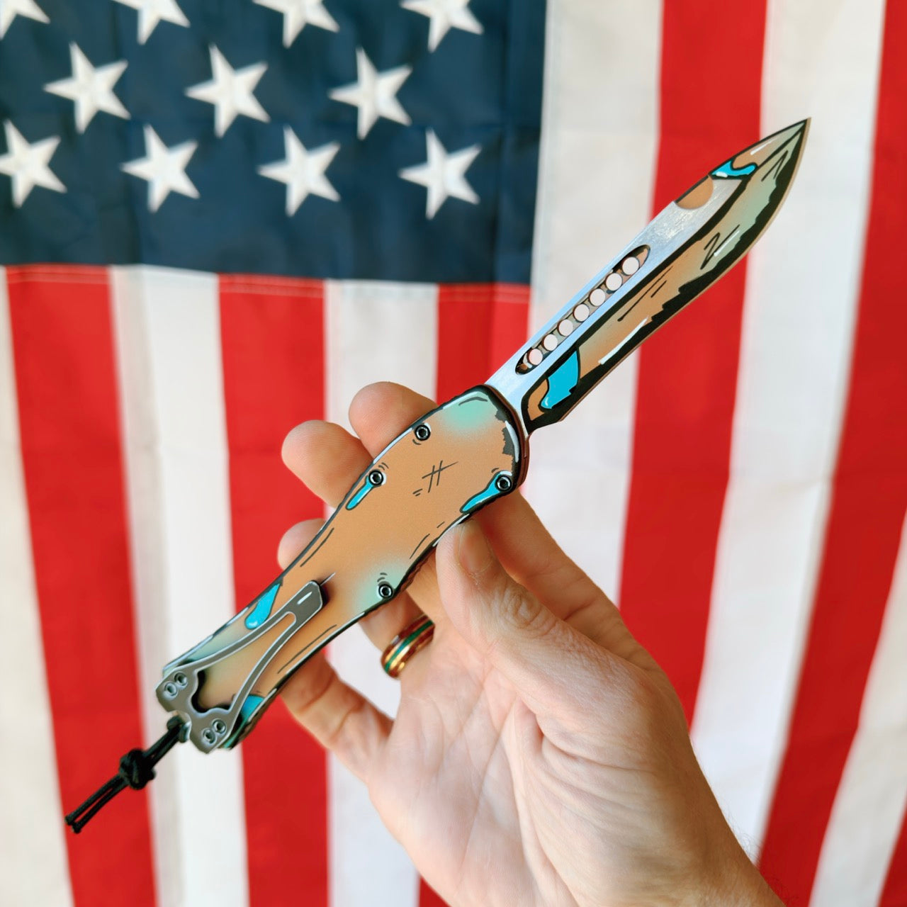 Heretic Hydra V4 RE Shipwreck Cel Shade Automatic Knife, Recurve Blade, Single-Action OTF, Made in USA (H408-CS-SHIP)