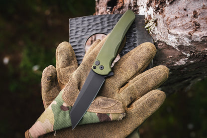Pro-Tech Malibu 3.25" Button Lock Flipper – Green Aluminum, MagnaCut DLC Reverse Tanto – Made in USA (5403-Green)