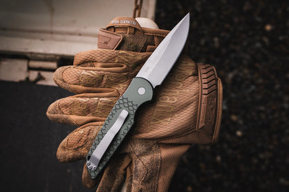 Pro-Tech TR-3 Tactical Response 3 Auto 3.5" – Green Fish Scale Handle, 154CM Stonewash Clip Point – Made in USA (TR-3 X1 SW Green)