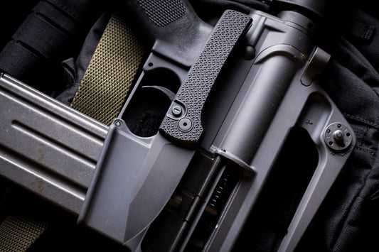 Pro-Tech Scapegoat Compact Operator Auto, Ramon Chaves Design, Sterile DLC MagnaMax, Tritium Button, Carbide Textured Black Aluminum - Made in USA (RCS1106-OP)