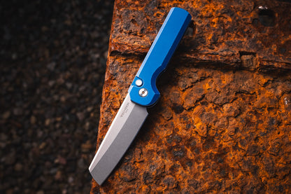 Pro-Tech Slimfoot Auto, TuffKnives Design, Stonewash MagnaCut, Battleworn Blue Aluminum, CCKS Fall 2026 - Made in USA (CCKSF26.Slimfoot.1)