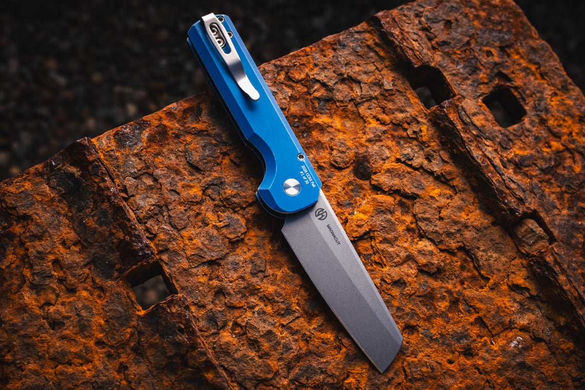 Pro-Tech Slimfoot Auto, TuffKnives Design, Stonewash MagnaCut, Battleworn Blue Aluminum, CCKS Fall 2026 - Made in USA (CCKSF26.Slimfoot.1)