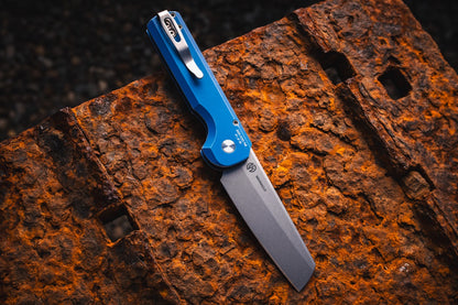 Pro-Tech Slimfoot Auto, TuffKnives Design, Stonewash MagnaCut, Battleworn Blue Aluminum, CCKS Fall 2026 - Made in USA (CCKSF26.Slimfoot.1)