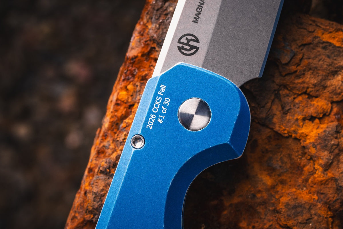 Pro-Tech Slimfoot Auto, TuffKnives Design, Stonewash MagnaCut, Battleworn Blue Aluminum, CCKS Fall 2026 - Made in USA (CCKSF26.Slimfoot.1)