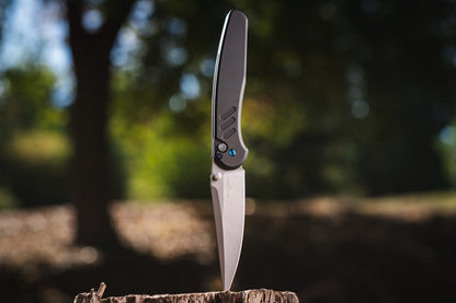 Pro-Tech Avalon, 4.25" Stonewash A-421, Black Knurled Aluminum, Sapphire Blue Hardware, Thumb Stud, Serialized of 20, CCKS Fall 2026 - Made in USA (CCKSF26.Avalon.1)