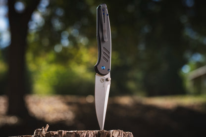 Pro-Tech Avalon, 4.25" Stonewash A-421, Black Knurled Aluminum, Sapphire Blue Hardware, Thumb Stud, Serialized of 20, CCKS Fall 2026 - Made in USA (CCKSF26.Avalon.1)