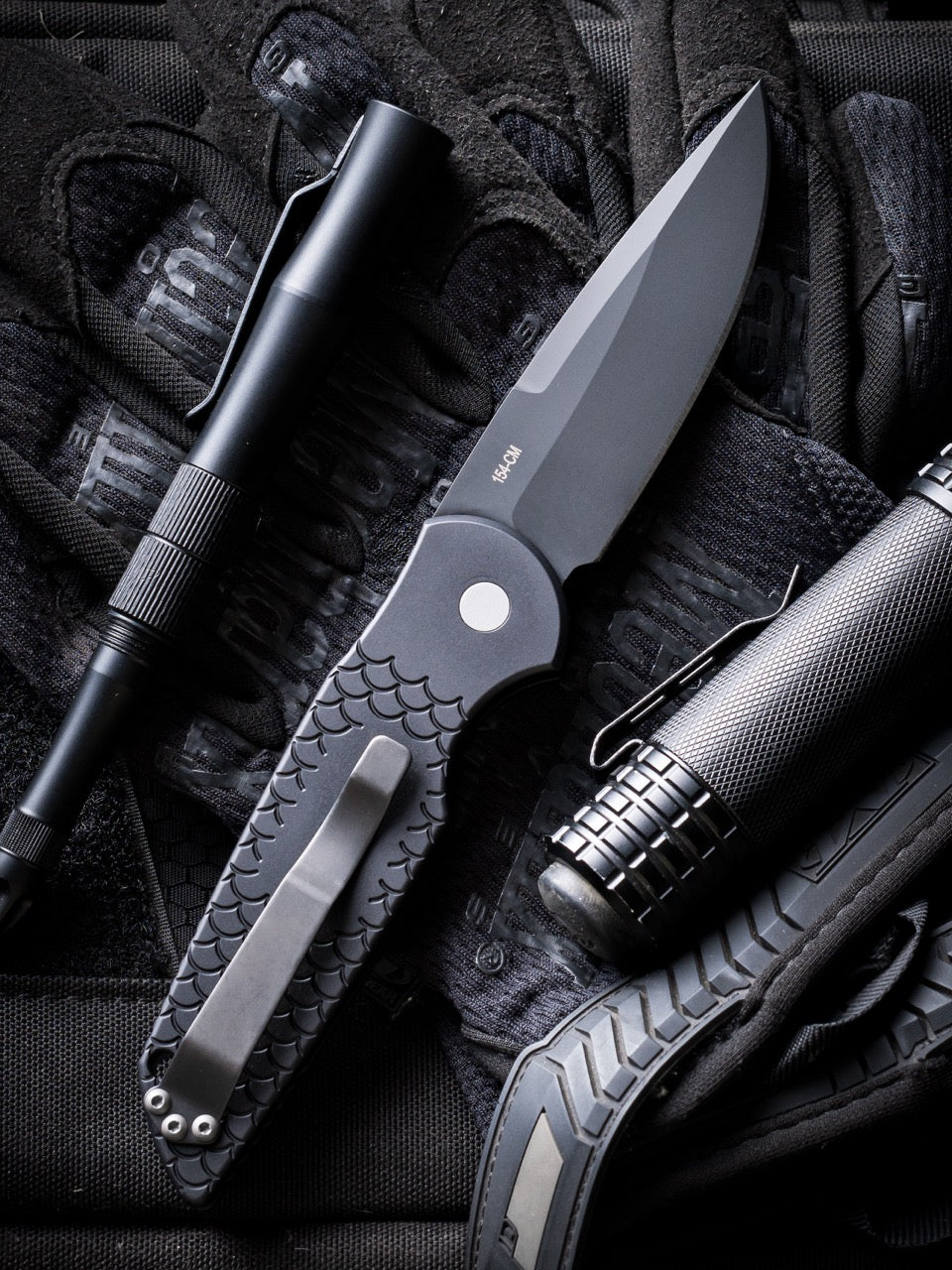 Pro-Tech TR-3 X1 Military Issue Black Fish Scale, 3.5 inch Black Clip Point Auto, Made in USA