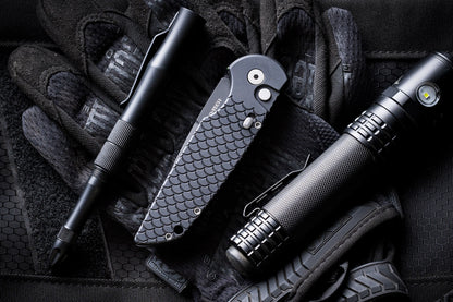 Pro-Tech TR-3 X1 Military Issue Black Fish Scale, 3.5 inch Black Clip Point Auto, Made in USA