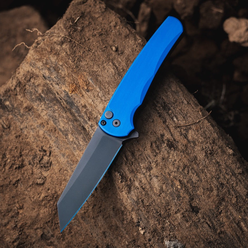 Pro-Tech Malibu - Blue Aluminum, DLC CPM-MagnaCut Reverse Tanto - Made in USA (5403-Blue)