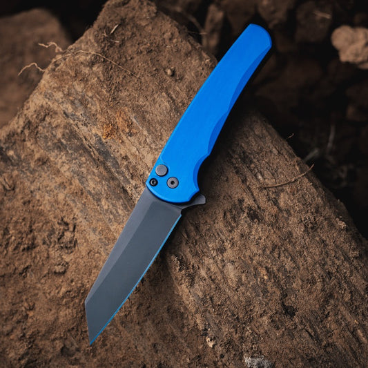 Pro-Tech Malibu - Blue Aluminum, DLC CPM-MagnaCut Reverse Tanto - Made in USA (5403-Blue)