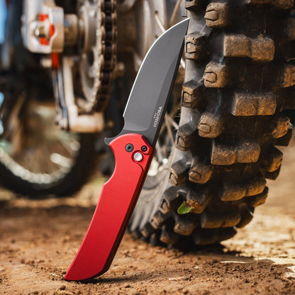 Pro-Tech Mordax - Red Aluminum, DLC CPM-MagnaCut Flipper - Made in USA (MX103-LTD Red)