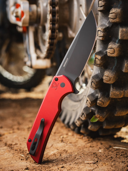 Pro-Tech Mordax - Red Aluminum, DLC CPM-MagnaCut Flipper - Made in USA (MX103-LTD Red)