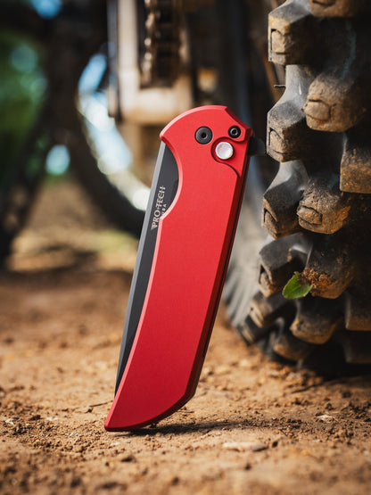 Pro-Tech Mordax - Red Aluminum, DLC CPM-MagnaCut Flipper - Made in USA (MX103-LTD Red)