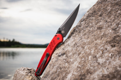 Pro-Tech Avalon - Red Knurled Aluminum, DLC CPM-MagnaCut, Thumb Stud - Made in USA (PN1103-Red)