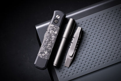 Pro-Tech Godfather Auto - Black Aluminum, TechnoCarbo Carbon Fiber Inlays, DLC 154CM - Made in USA (905-LTD TC Black)