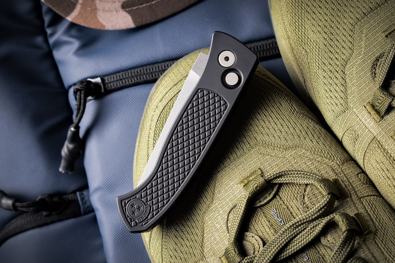 Pro-Tech Brend Classic Auto - Diamond Textured Black Aluminum, Stonewash CPM-MagnaCut - Made in USA (WB1105)