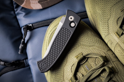 Pro-Tech Brend Classic Auto - Diamond Textured Black Aluminum, Stonewash CPM-MagnaCut - Made in USA (WB1105)
