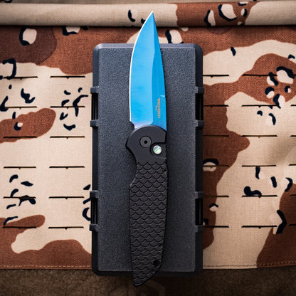 Pro-Tech Tactical Response 3 X1 Auto - Black Fishscale Aluminum, Sapphire Blue Blade, Abalone Button - Made in USA (TR-3 X1 SB)