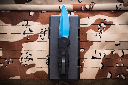 Pro-Tech Tactical Response 3 X1 Auto - Black Fishscale Aluminum, Sapphire Blue Blade, Abalone Button - Made in USA (TR-3 X1 SB)