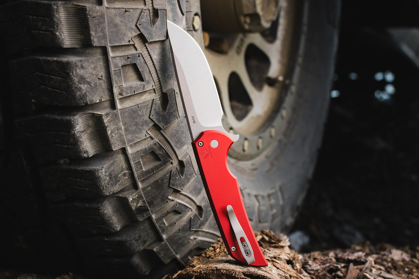 Pro-Tech Mordax 3.5" Knife – Red Aluminum, CPM-20CV Stonewash, Button Lock – Made in USA (MX101-Red 20CV)