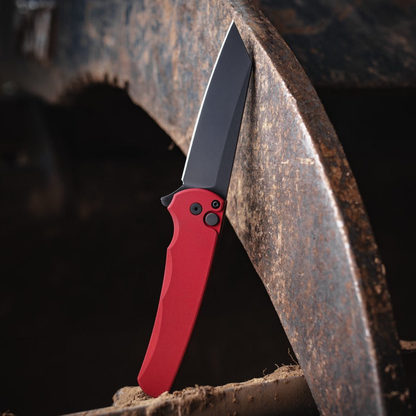 Pro-Tech Malibu - Red Aluminum, DLC CPM-MagnaCut Reverse Tanto, Button Lock Flipper - Made in USA (5403-Red)