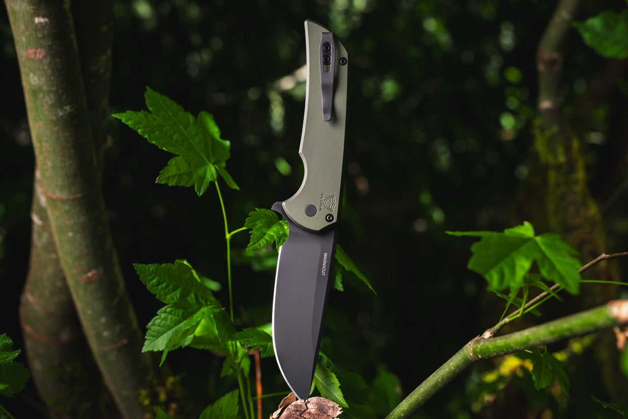 Pro-Tech Mordax - Solid Green Aluminum, DLC CPM-MagnaCut, Button Lock Flipper - Made in USA (MX103-LTD Green)