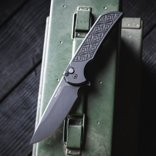 Pro-Tech Mordax 3.75" Button Lock Flipper – NEXUS Textured Black, DLC MagnaCut Drop Point – Ferrum Forge Design – Made in USA (MX106-NEXUS)