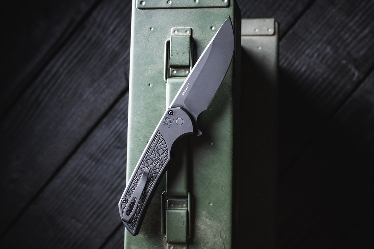 Pro-Tech Mordax 3.75" Button Lock Flipper – NEXUS Textured Black, DLC MagnaCut Drop Point – Ferrum Forge Design – Made in USA (MX106-NEXUS)