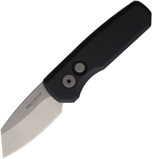Runt 5 Automatic Knife – Black Aluminum Handle, 2″ Stonewash CPM-20CV Reverse Tanto Blade (PTKR5201)