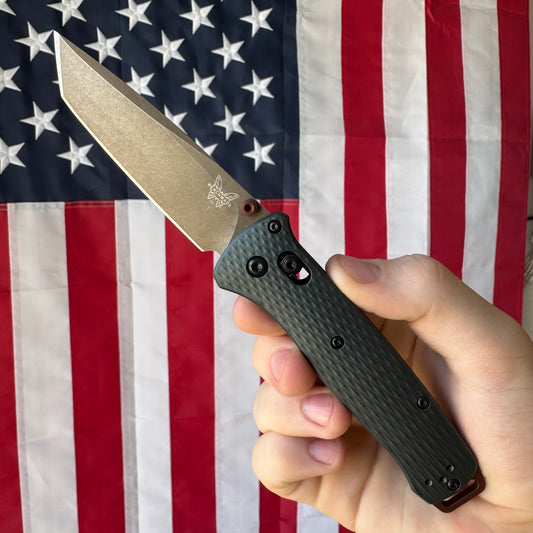 Benchmade Bailout - S90V FDE Tanto, Taiga Green Aluminum - Made in USA (537FE-2601)