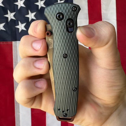 Benchmade Bailout - S90V FDE Tanto, Taiga Green Aluminum - Made in USA (537FE-2601)