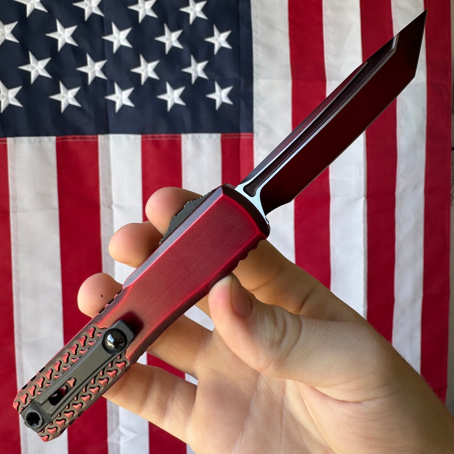 Microtech Ultratech Gen IV OTF - Half Tri-Grip Red Abrasion, M390MK Tanto - Made in USA (11234HT-1RDAA)