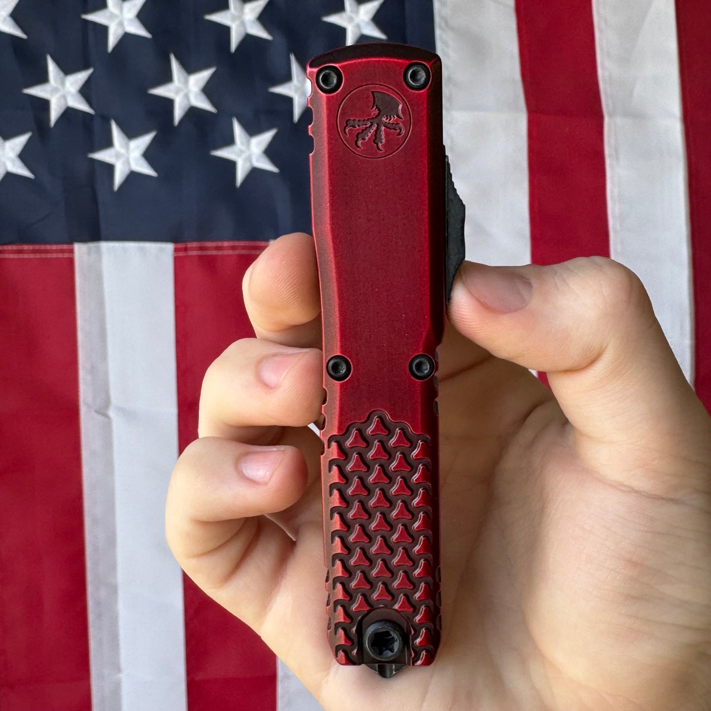 Microtech Ultratech Gen IV OTF - Half Tri-Grip Red Abrasion, M390MK Tanto - Made in USA (11234HT-1RDAA)