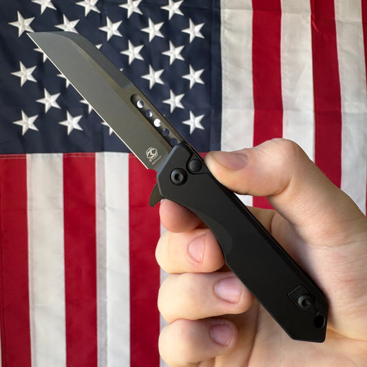 Heretic Jinn Manual - Black Tactical Aluminum, DLC MagnaCut Wharncliffe - Made in USA (H213-6A-T)