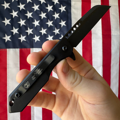 Heretic Jinn Manual - Black Tactical Aluminum, DLC MagnaCut Wharncliffe - Made in USA (H213-6A-T)